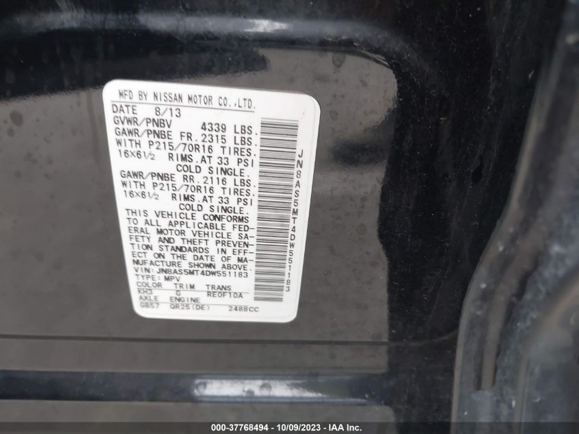 2013 NISSAN ROGUE S - JN8AS5MT4DW551183