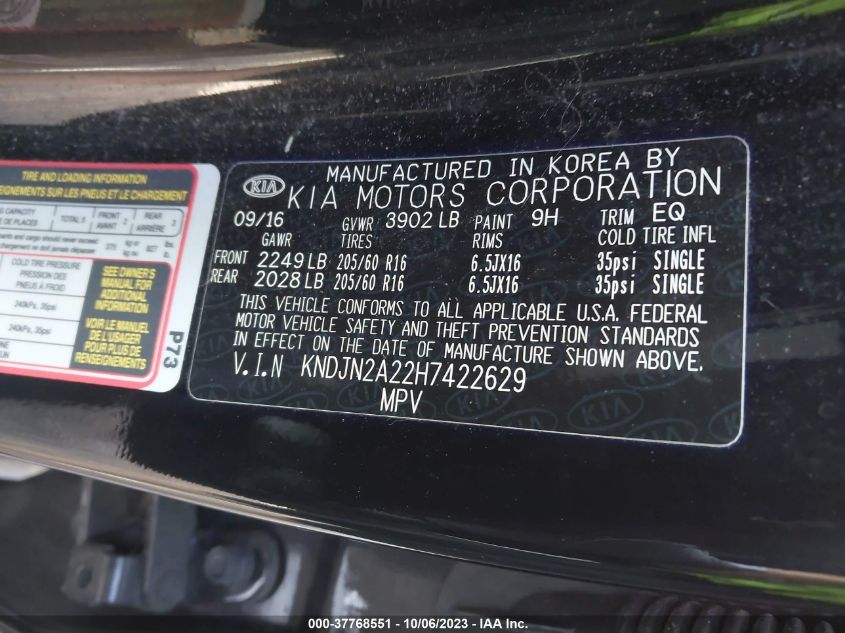 2017 KIA SOUL BASE - KNDJN2A22H7422629
