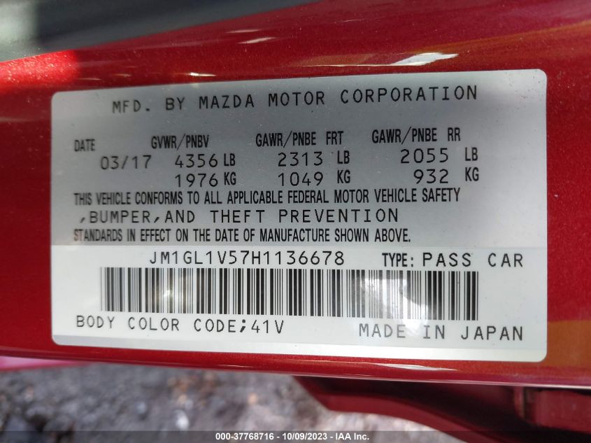 2017 MAZDA MAZDA6 TOURING - JM1GL1V57H1136678