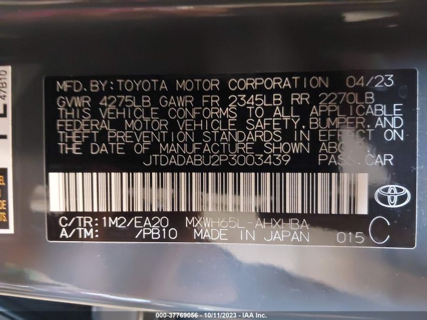 JTDADABU2P3003439 Toyota Prius LE/XLE/LIMITED 9