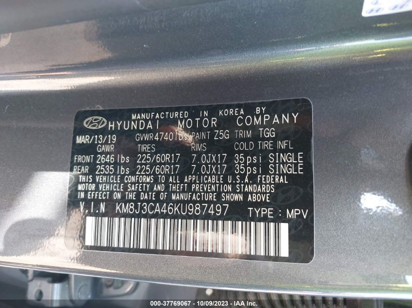 2019 HYUNDAI TUCSON VALUE - KM8J3CA46KU987497
