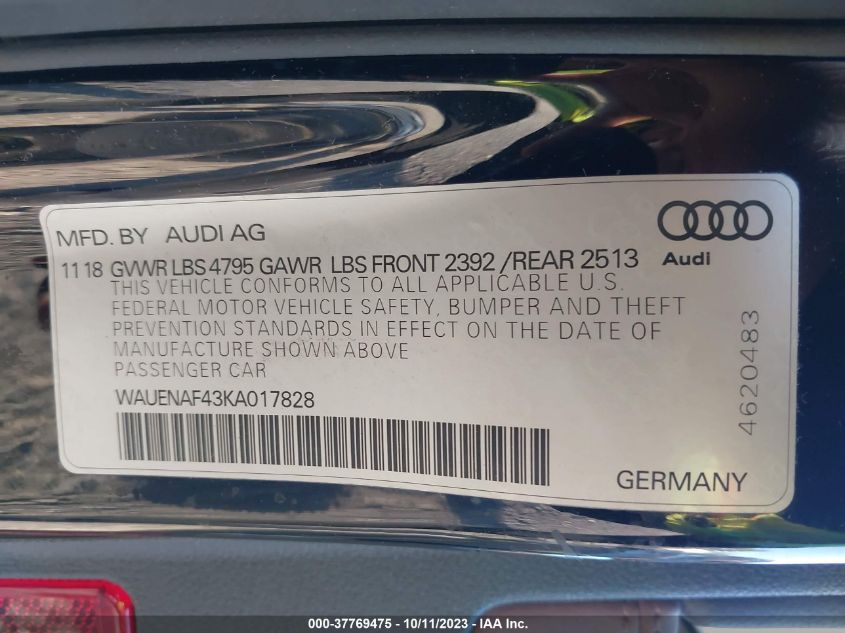 WAUENAF43KA017828 Audi A4 PREMIUM PLUS 9