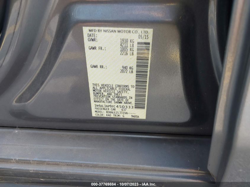 2015 NISSAN ALTIMA 2.5 - 1N4AL3AP9FC450333