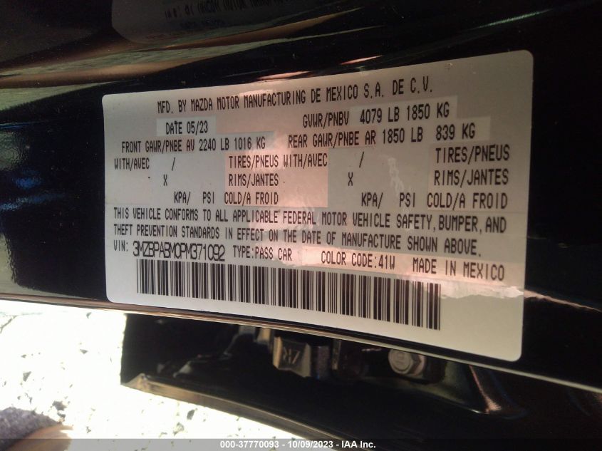 2023 MAZDA MAZDA3 SEDAN 2.5 S SELECT 3MZBPABM0PM371092