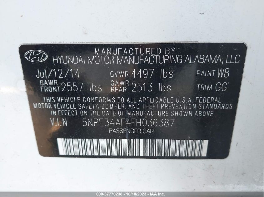 2015 HYUNDAI SONATA 2.4L SPORT - 5NPE34AF4FH036387