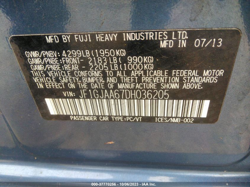 2013 SUBARU IMPREZA SEDAN JF1GJAA67DH036205