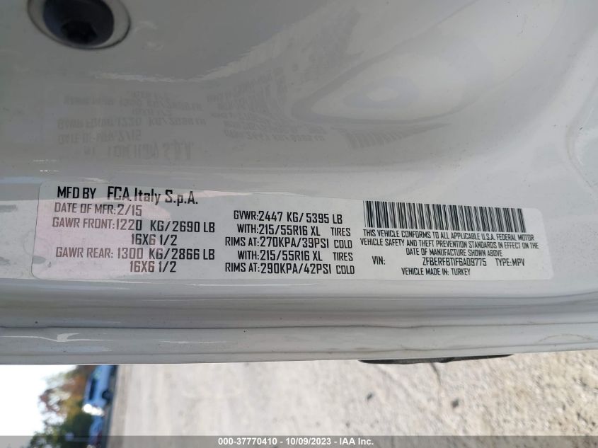 2015 RAM PROMASTER CITY CARGO VAN TRADESMAN SLT ZFBERFBT1F6A09775