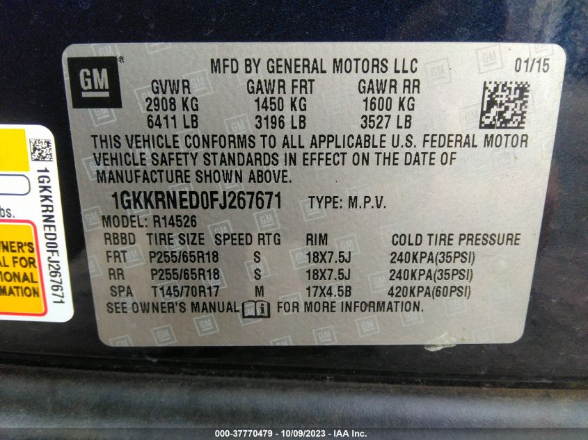 2015 GMC ACADIA SLE - 1GKKRNED0FJ267671