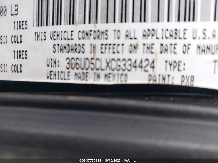 2012 DODGE RAM 2500 VIN: 3C6UD5CLXCG334424