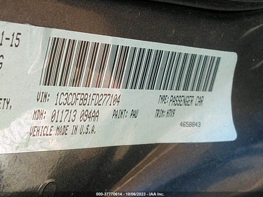 2015 DODGE DART SXT - 1C3CDFBB1FD277104