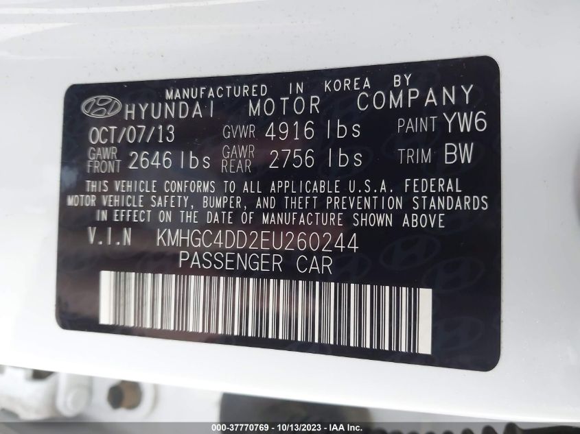 2014 HYUNDAI GENESIS 3.8L - KMHGC4DD2EU260244