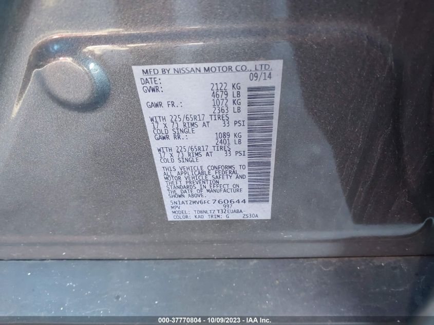2015 NISSAN ROGUE SV - 5N1AT2MV6FC760644