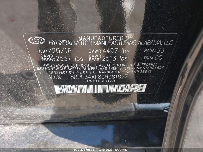 2016 HYUNDAI SONATA 2.4L LIMITED - 5NPE34AF8GH381827