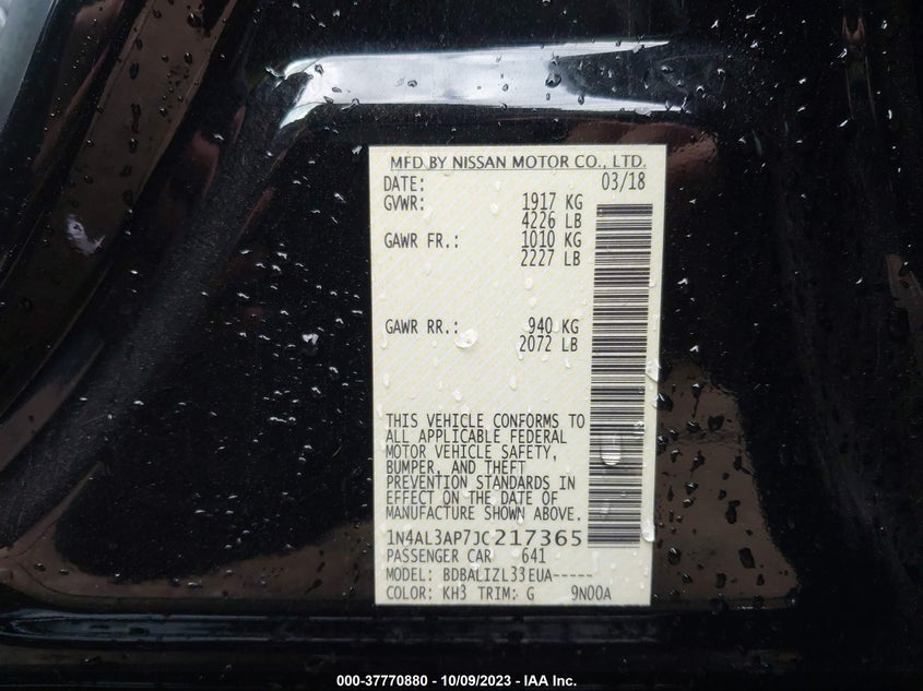 VIN 1N4AL3AP7JC217365 2018 NISSAN ALTIMA 2.5 SV
