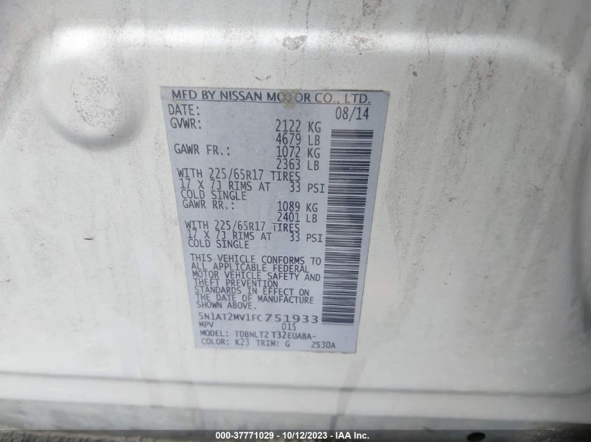 2015 NISSAN ROGUE SV - 5N1AT2MV1FC751933