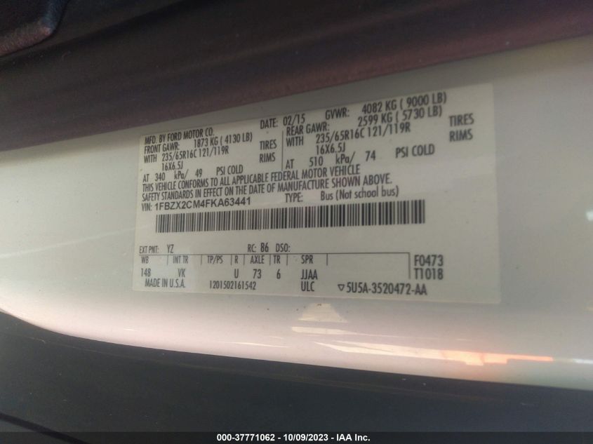 2015 FORD TRANSIT WAGON XLT - 1FBZX2CM4FKA63441