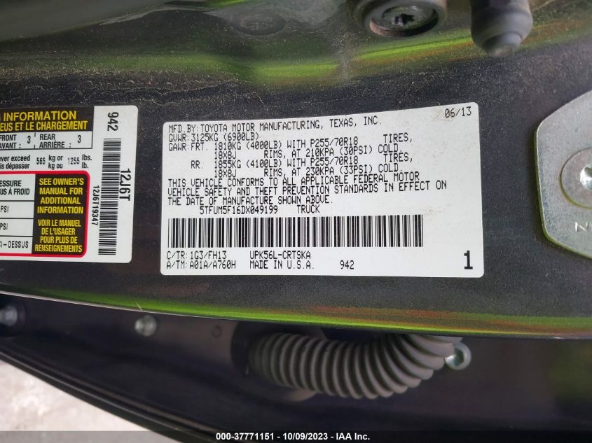2013 TOYOTA TUNDRA 4WD TRUCK - 5TFUM5F16DX049199