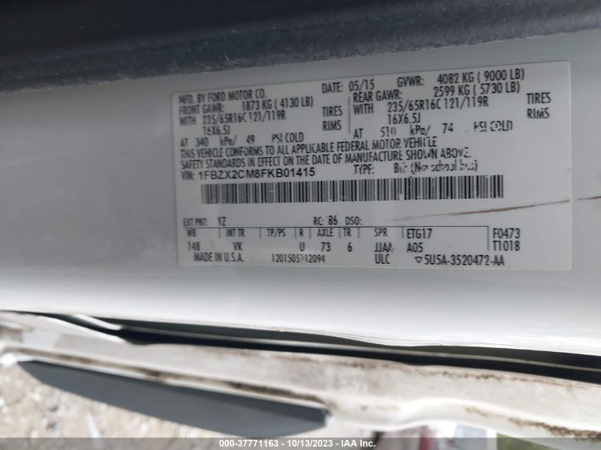 2015 FORD TRANSIT WAGON XL/XLT - 1FBZX2CM8FKB01415