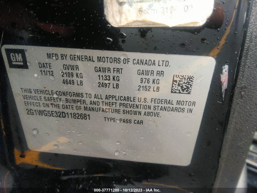 2013 CHEVROLET IMPALA LT - 2G1WG5E32D1182681