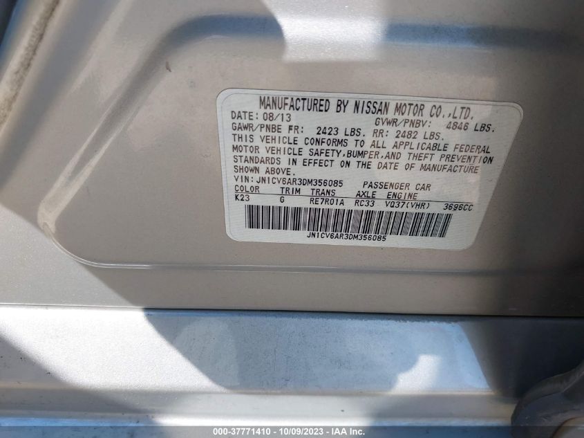 2013 INFINITI G37X JN1CV6AR3DM356085