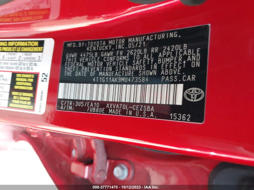 2021 TOYOTA CAMRY SE/SE NIGHT SHADE - 4T1G11AK9MU473584