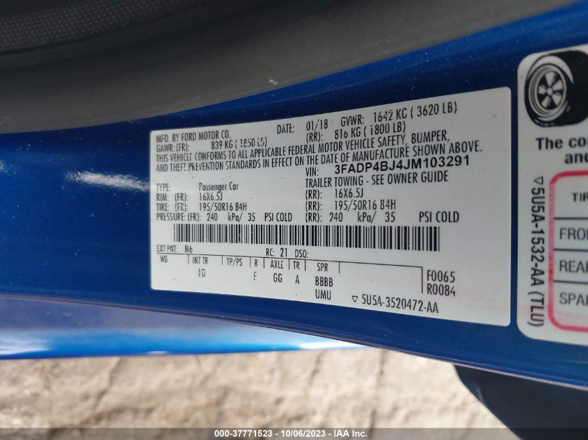 2018 FORD FIESTA SE - 3FADP4BJ4JM103291