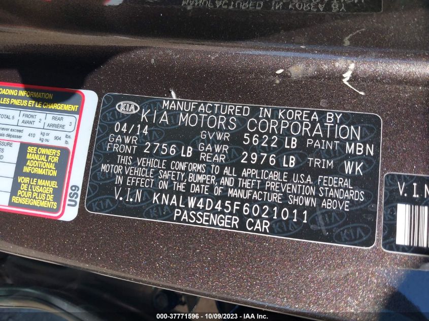 2015 KIA K900 LUXURY KNALW4D45F6021011