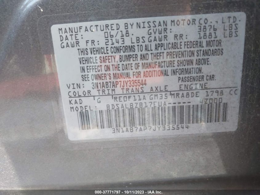 2018 NISSAN SENTRA S - 3N1AB7AP7JY335544