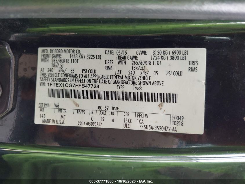 2015 FORD F-150 XL/LARIAT/XLT - 1FTEX1CG7FFB47728