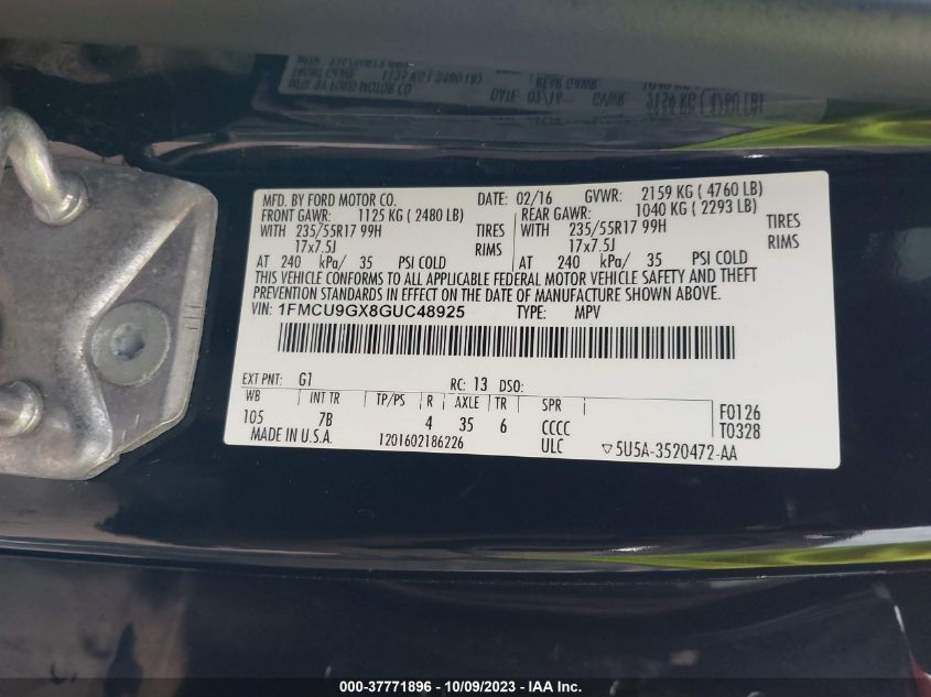2016 FORD ESCAPE SE - 1FMCU9GX8GUC48925
