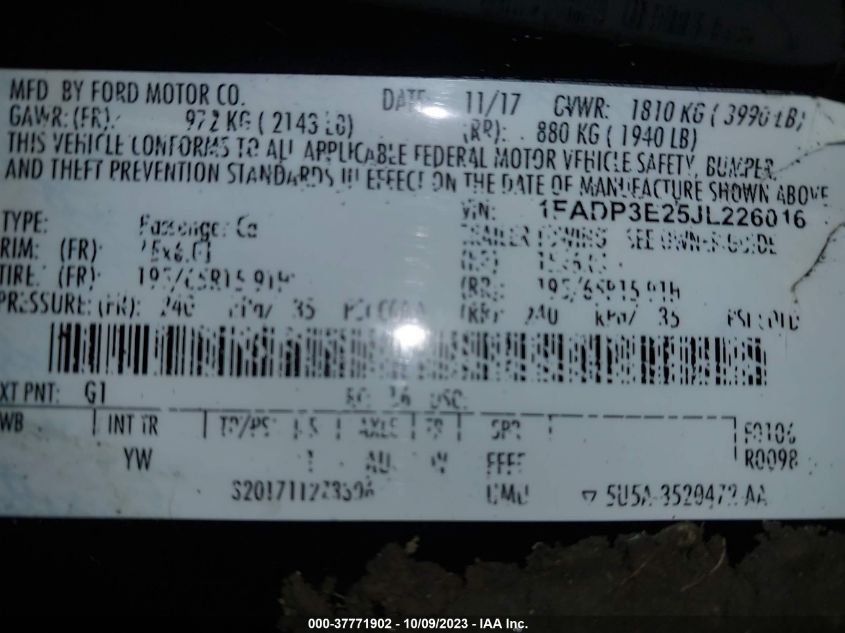 2018 FORD FOCUS S - 1FADP3E25JL226016