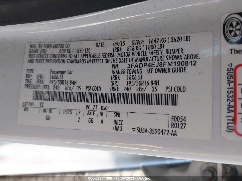 2015 FORD FIESTA SE - 3FADP4EJ8FM190812