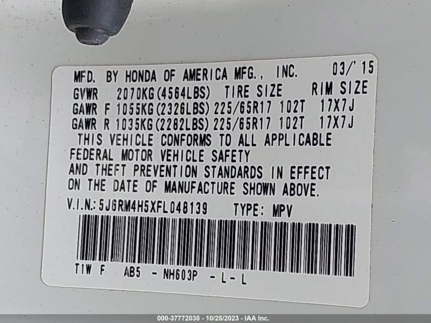 2015 HONDA CR-V EX - 5J6RM4H5XFL048139