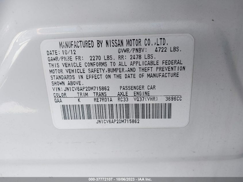 2013 INFINITI G37 JOURNEY - JN1CV6AP2DM715862