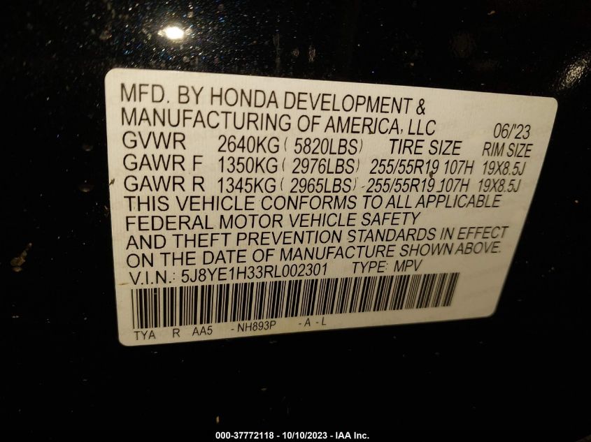 5J8YE1H33RL002301 Acura MDX   9