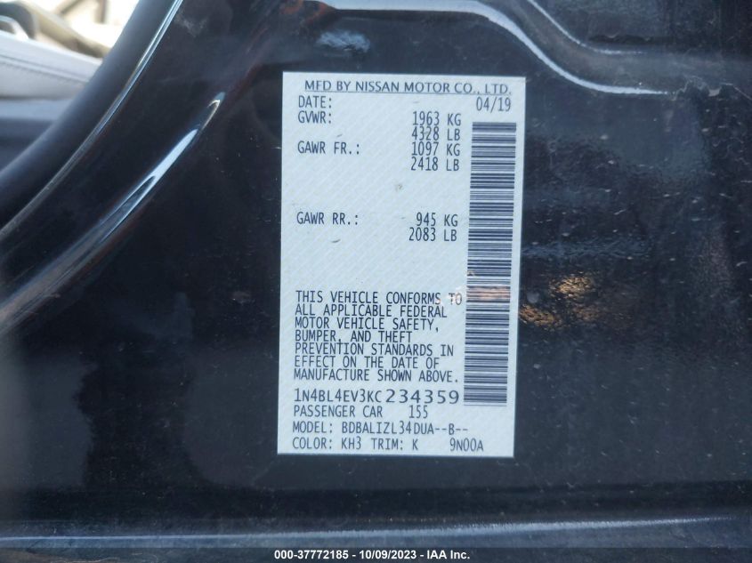 2019 NISSAN ALTIMA 2.5 SL - 1N4BL4EV3KC234359