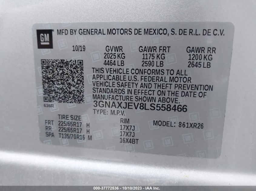 2020 CHEVROLET EQUINOX LT - 3GNAXJEV8LS558466