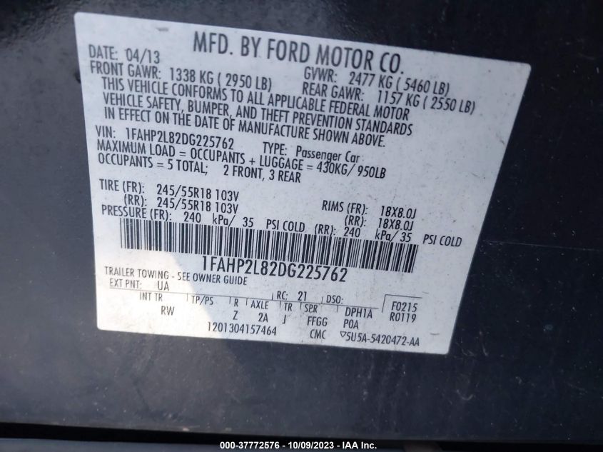 2013 FORD SEDAN POLICE INTERCEPTOR 1FAHP2L82DG225762