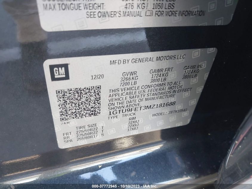 1GTU9FET3MZ181688 GMC Sierra 1500 DENALI 9