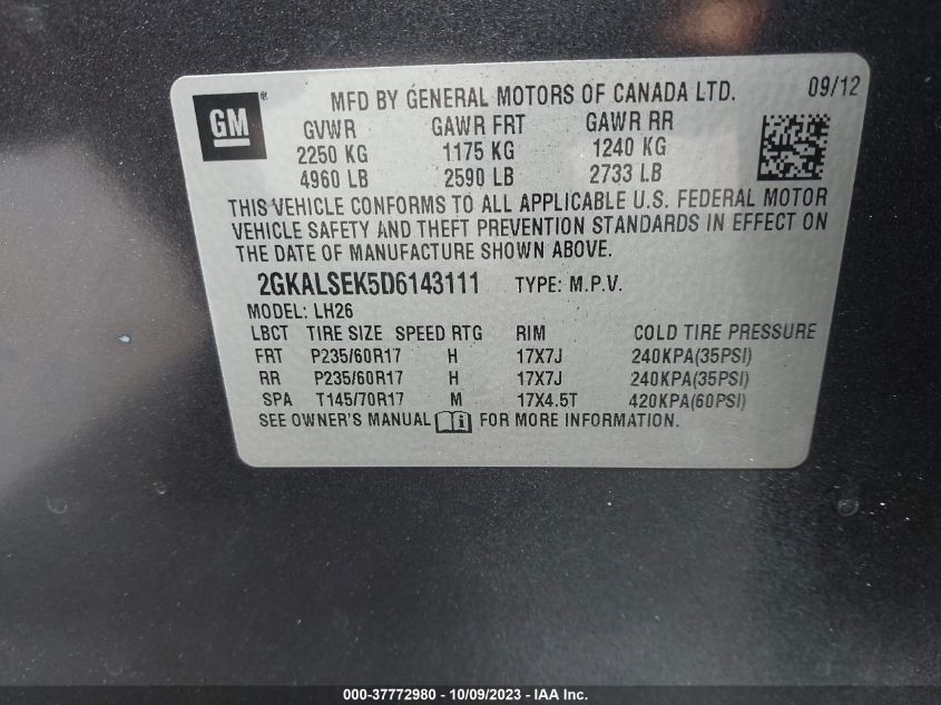 2013 GMC TERRAIN SLE - 2GKALSEK5D6143111