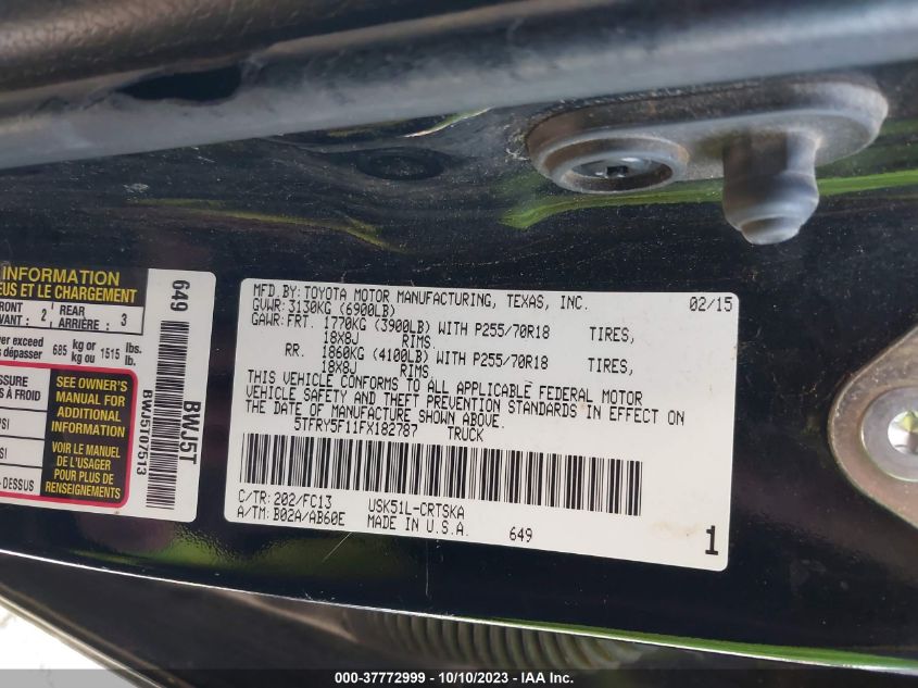 2015 TOYOTA TUNDRA 2WD TRUCK SR5/SR 5TFRY5F11FX182787