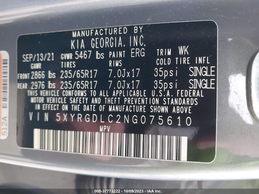 2022 KIA SORENTO LX - 5XYRGDLC2NG075610