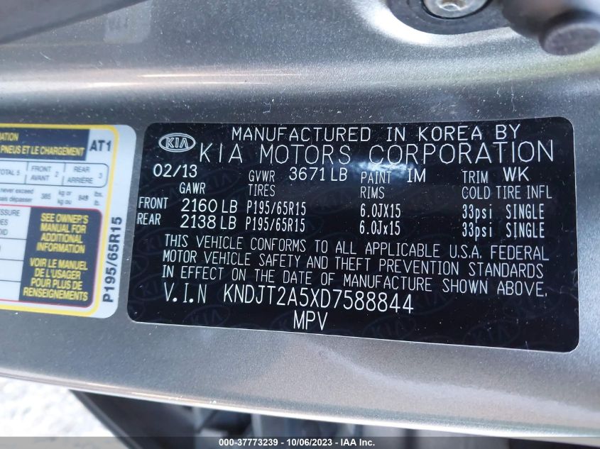2013 KIA SOUL BASE - KNDJT2A5XD7588844