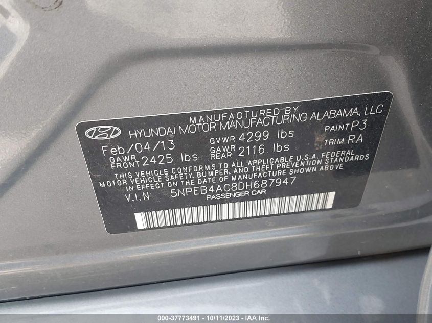 2013 HYUNDAI SONATA GLS PZEV - 5NPEB4AC8DH687947