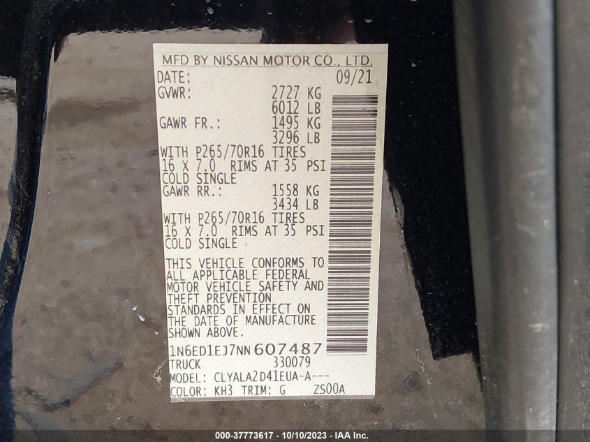 2022 NISSAN FRONTIER S/SV/PRO-X - 1N6ED1EJ7NN607487