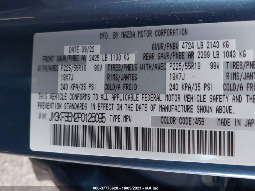 VIN JM3KFBEM2P0125095 2023 MAZDA CX-5 2.5 S PREMIUM PLUS