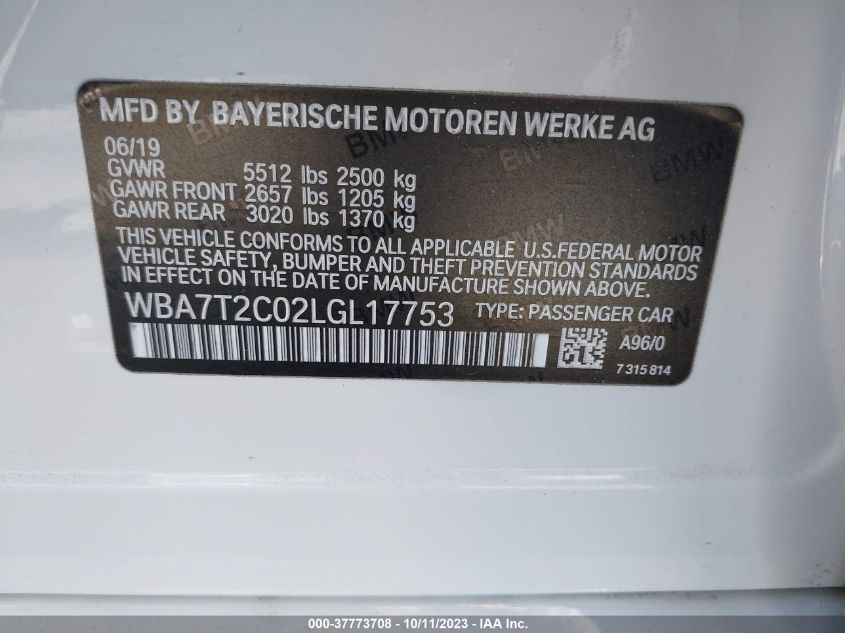 2020 BMW 7 SERIES 740I - WBA7T2C02LGL17753