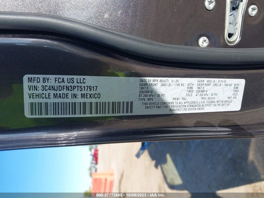 VIN 3C4NJDFN3PT517917 2023 JEEP COMPASS LATITUDE LUX