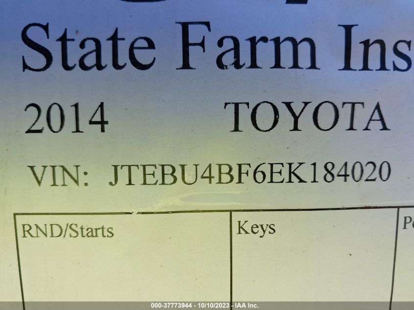 2014 TOYOTA FJ CRUISER JTEBU4BF6EK184020