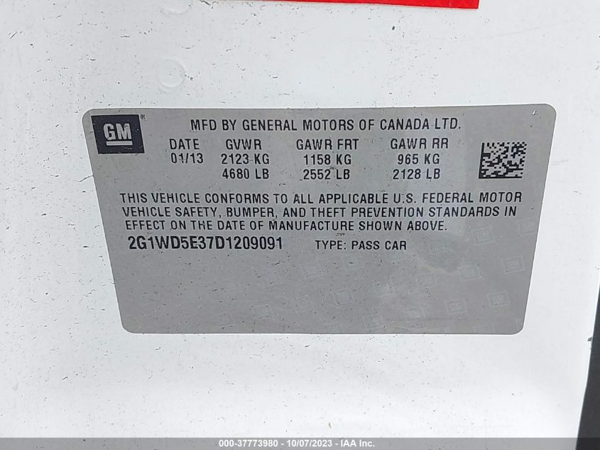 2013 CHEVROLET IMPALA POLICE 2G1WD5E37D1209091